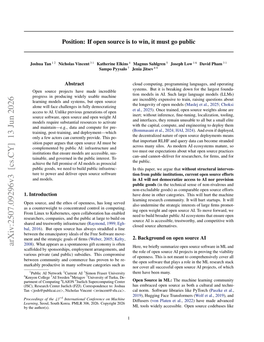 First page of the position paper If Open Source Is to Win, It Must Go Public